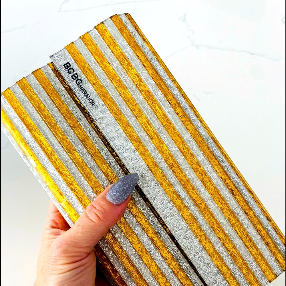 LIKE NEW BCBG Lucite Clutch (Gold and Silver) - similar to the Jimmy Choo clutch